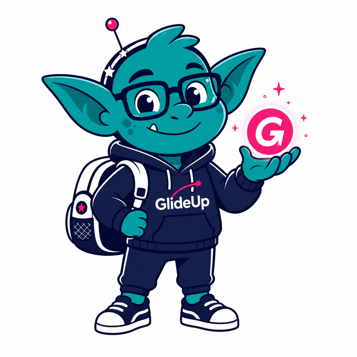 The GlideUp goblin mascot — a friendly cosmic study buddy